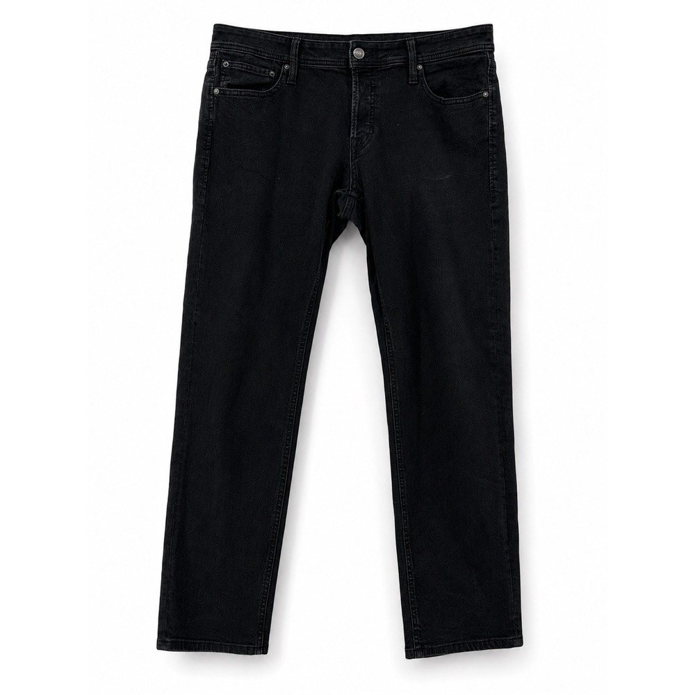 Jack & Jones Glenn Slim Fit Black Jeans Mens Tapered Low Rise Stretch 37x30 EUC